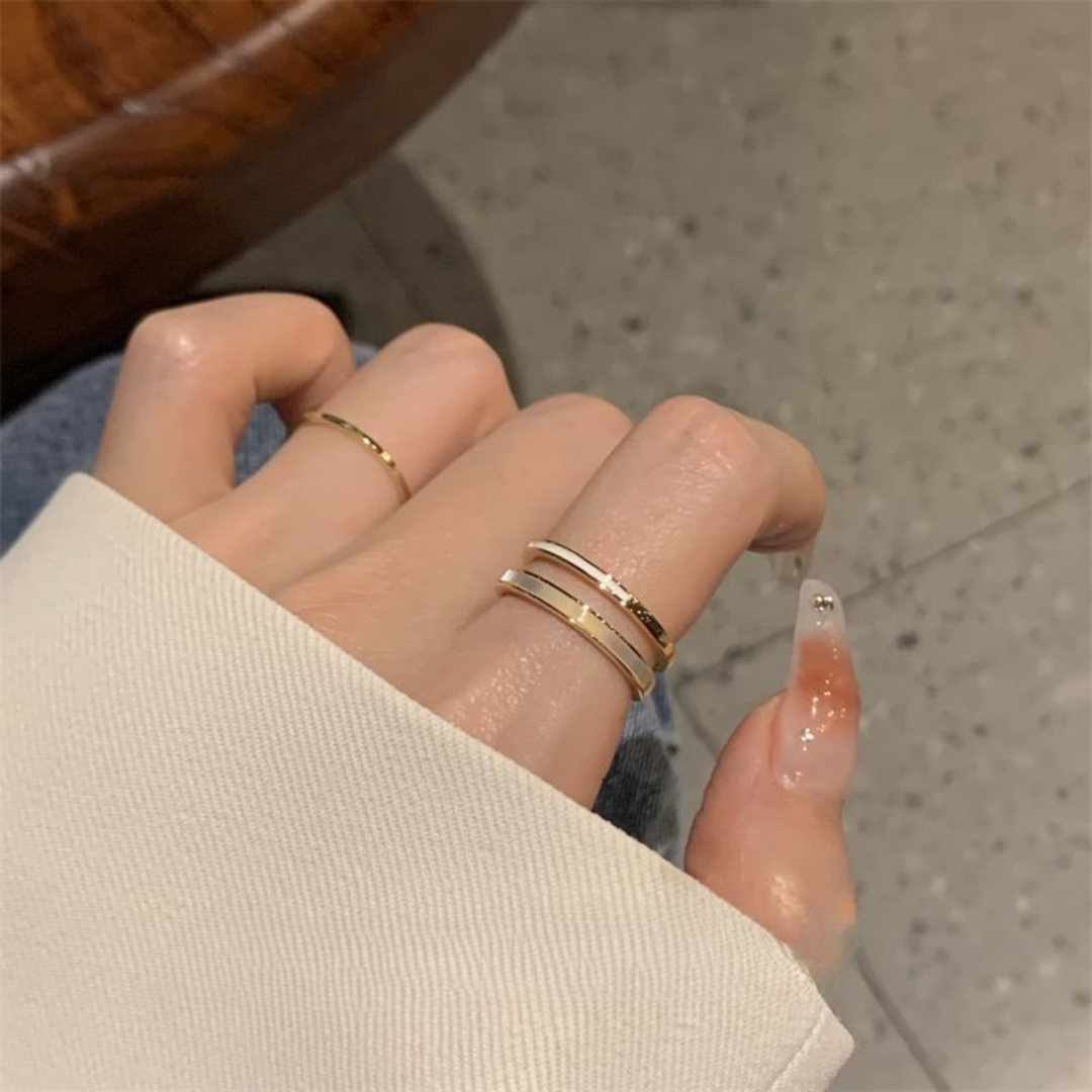 Elegant Double Band Mother-of-Pearl Open Ring – Minimalist Adjustable Ring