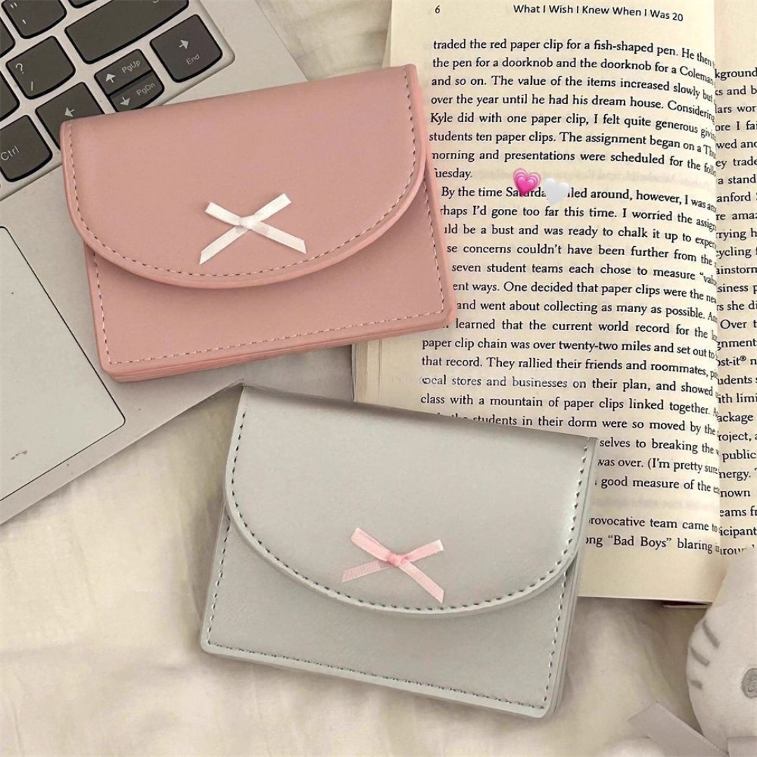 Cute PU Leather Bow Card Wallet – Small Korean Coin Pouch, Minimalist Design