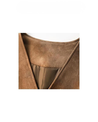 Brown Suede Layered Tie V-Neck Crop Vest