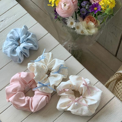 Korean Polka Dot Bow Scrunchie – Sweet & Elegant Women’s Hair Tie