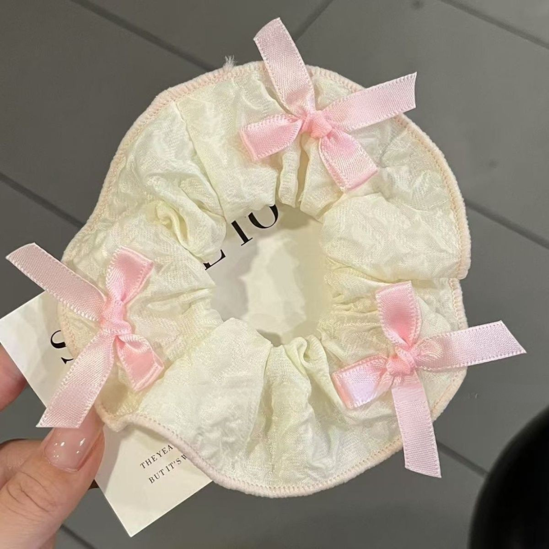 Sweet Bow Korean Lace Scrunchie – Cute Ponytail Hair Tie for Girls