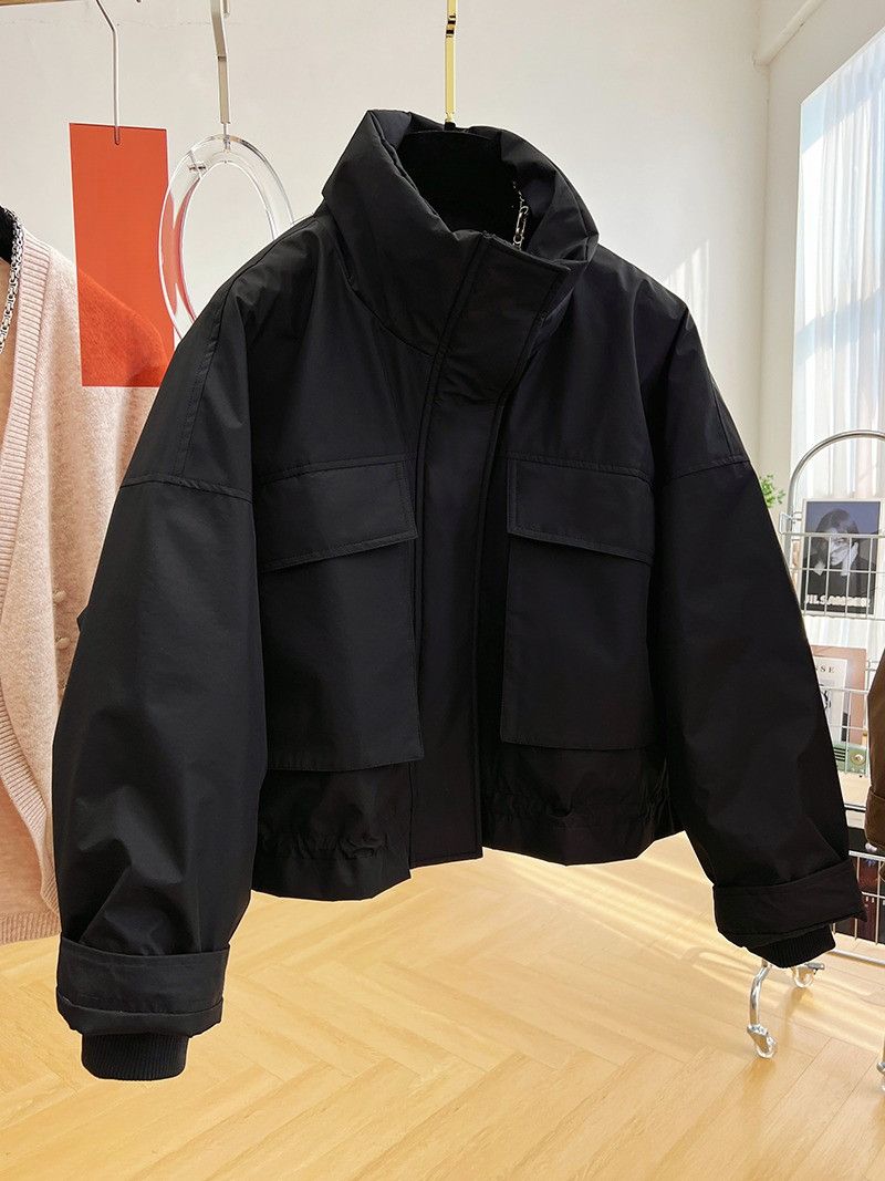 Men Padded Utility Stand Collar Jacket with Large Pockets