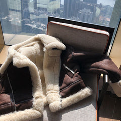 Shearling Lined Faux Suede Biker Jacket for Women