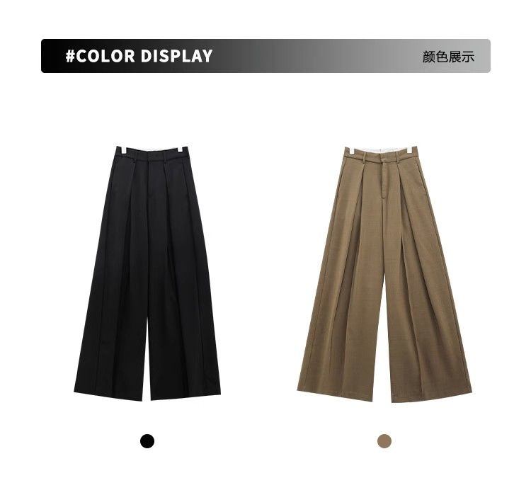 Women's Wide Leg Straight Trousers - High Waist Extra Long Dress Pants