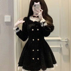 Elegant Ruffle Trim Slim Fit Long Sleeve Mini Dress