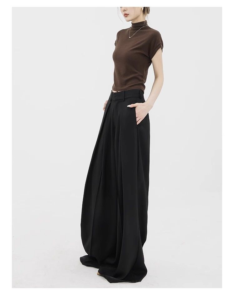 Women's Wide Leg Straight Trousers - High Waist Extra Long Dress Pants