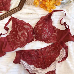 Red Lace Wireless Push-Up Bra for Small Bust Bridal Lingerie