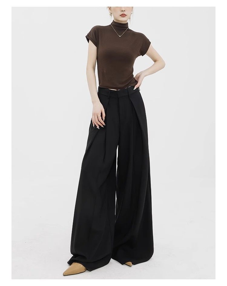 Women's Wide Leg Straight Trousers - High Waist Extra Long Dress Pants