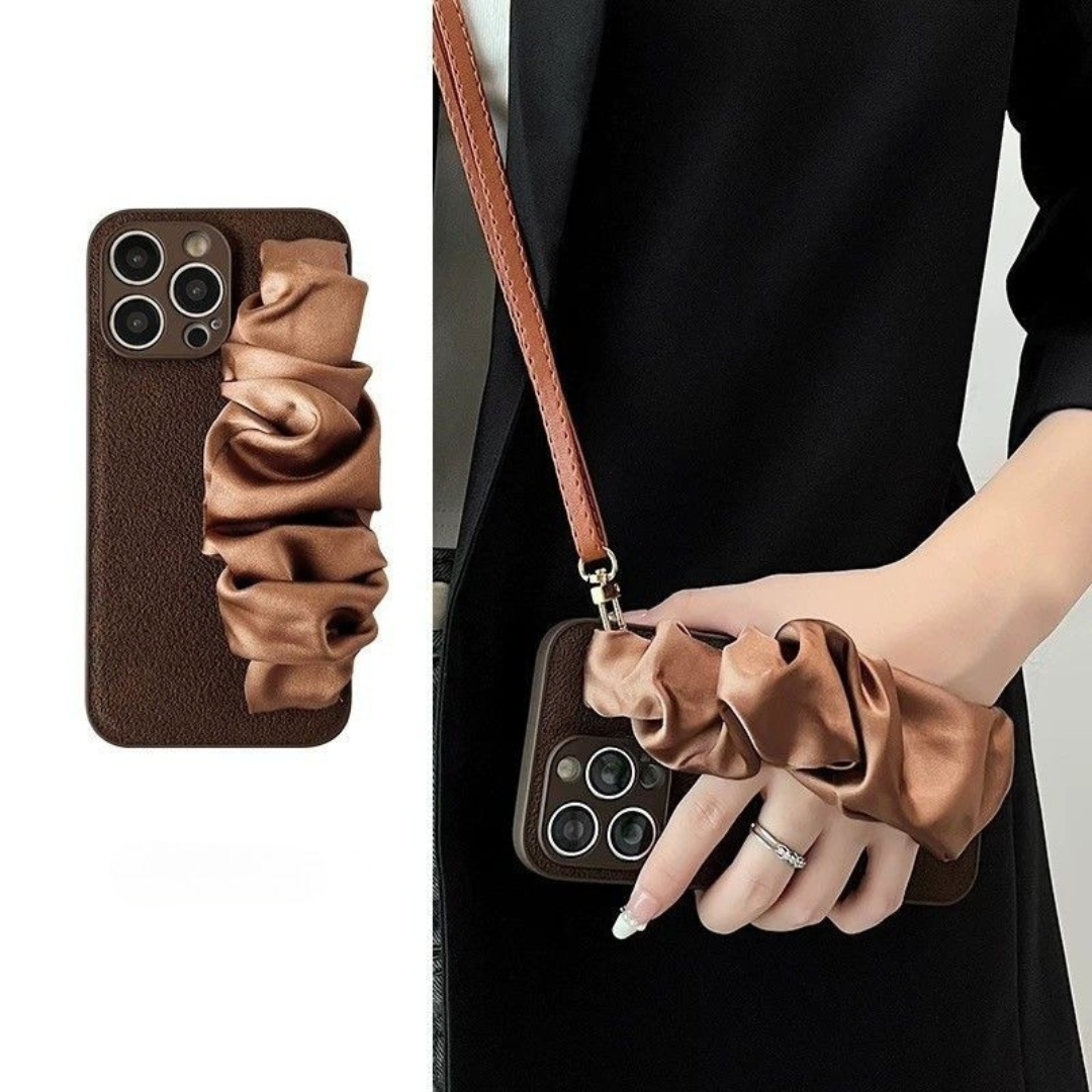 Premium Melard Silk Scarf Wrist Strap Phone Case for Apple Phones