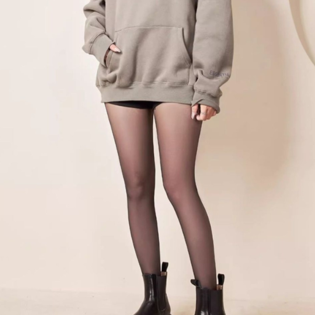 Seamless Sheer Black Stockings – Thin, Fleece-Lined Women’s Tights with Sheer Leg Effect.