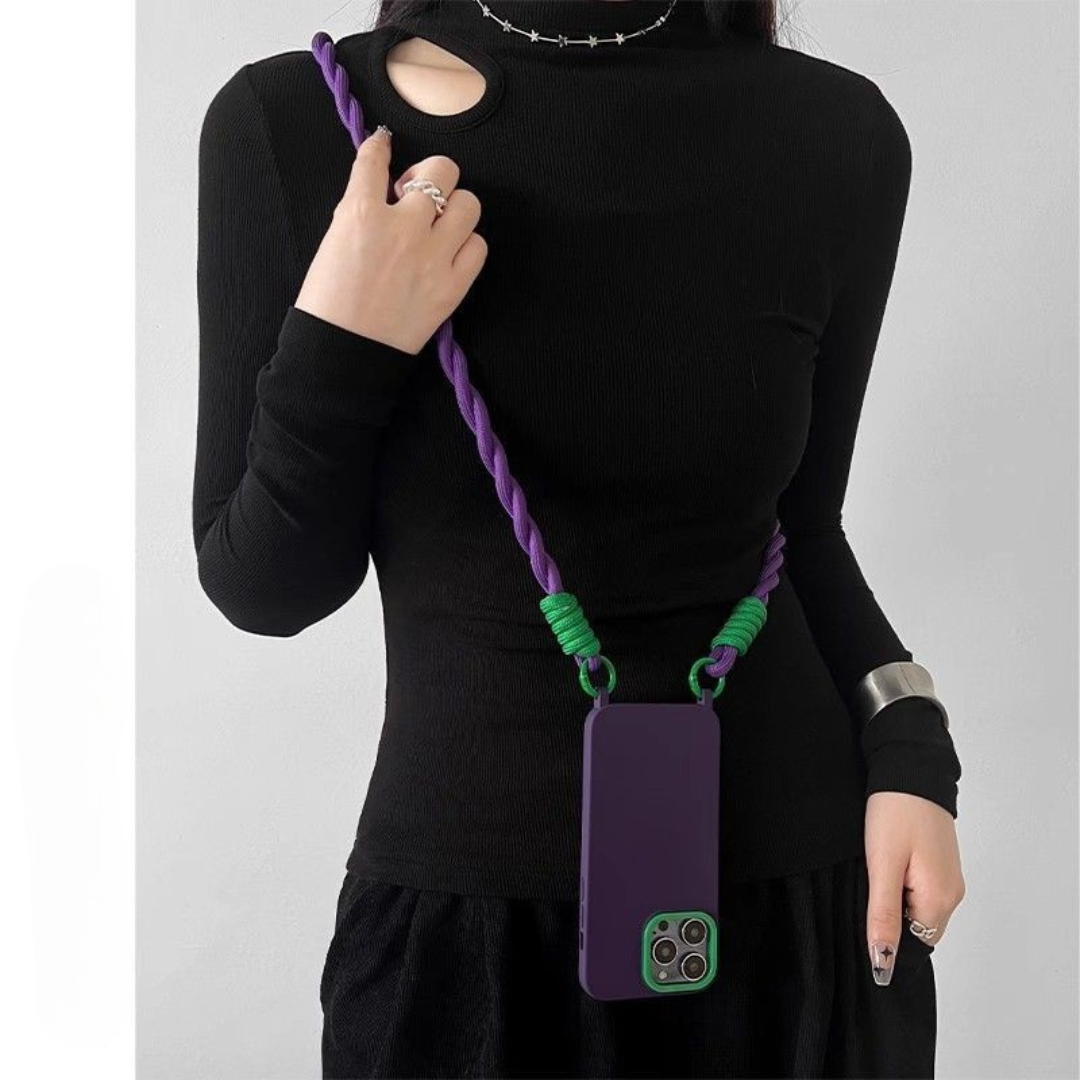 Midnight Purple Luxury iPhone Case with Wrist Strap
