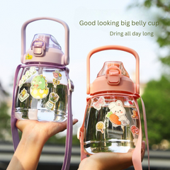 Internet celebrity big belly cup large capacity children's plastic water cup summer portable kettle student straw cup portable kettle customization