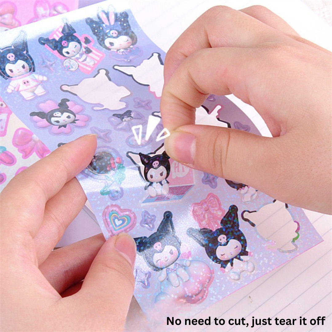 Cartoon cute laser stickers 3D handbook student card stickers expansion style three-dimensional stickers material ins style