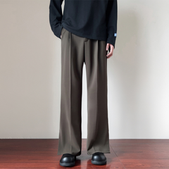 Men’s Cleanfit Straight-Leg Flare Pants – Casual Loose Fit Split Hem Trousers