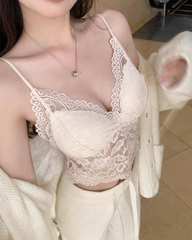 French Lace Padded Camisole Crop Top for Women