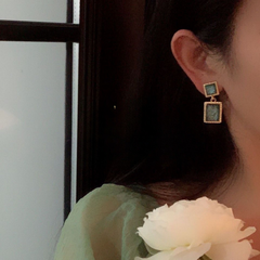 Green Abyss Dream Geometric 925 Silver Stud Earrings | Vintage Faceted Sparkling Luxury for Women