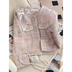 Socialite Style Chanel-Inspired Tweed Coat | Petite French-Korean Short Jacket, Thickened