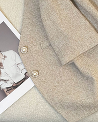 Light Coffee Short Sleeve Cropped Tweed Blazer Elegant Women Top