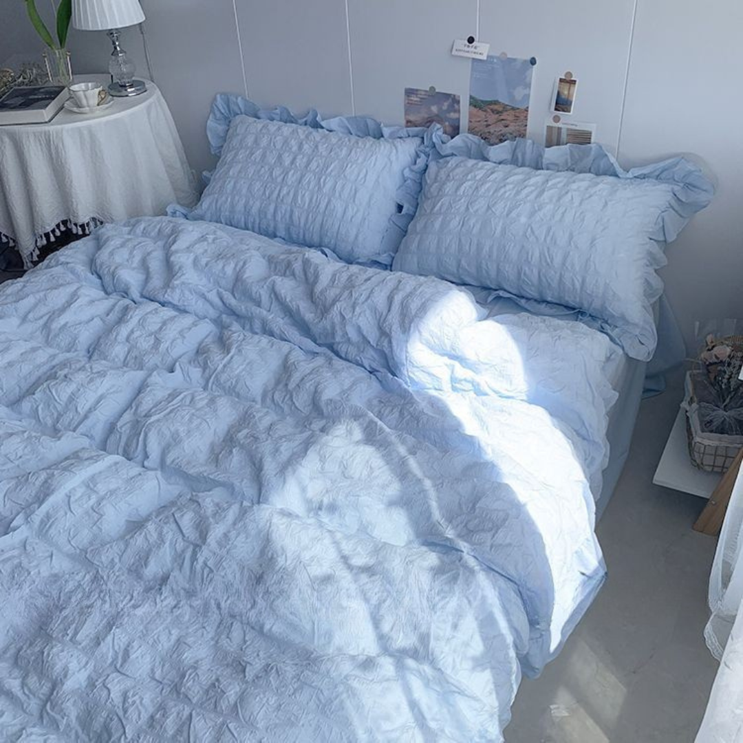 Korean Style Minimalist Lace Bedding Set – Ultra Soft 3/4 Piece Comforter Set for Dorm or Home
