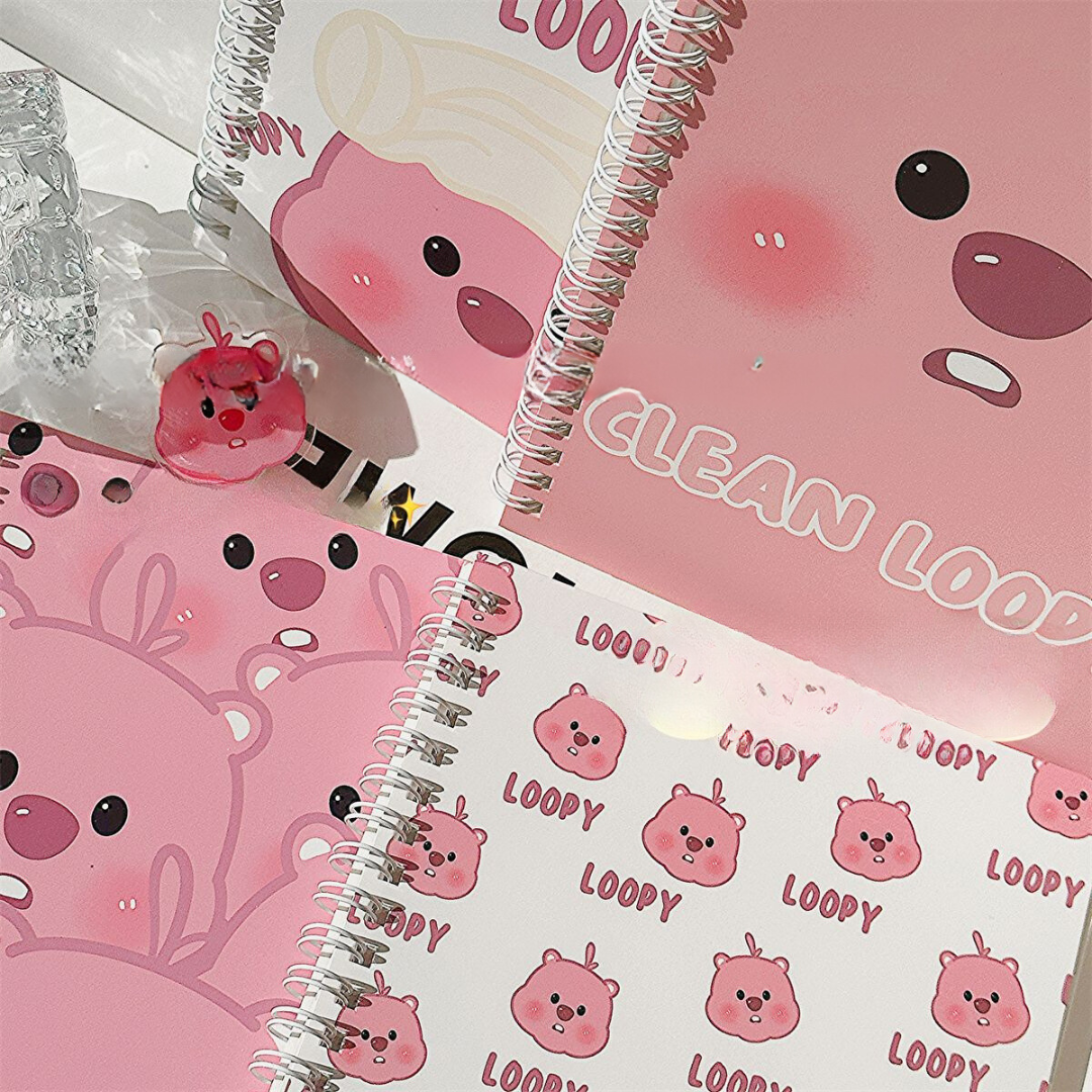 LOOPY A5 Spiral Notebook – Cute & Simple Cartoon Design, Thick Paper, High Aesthetic Ins-Style Notebook for Students
