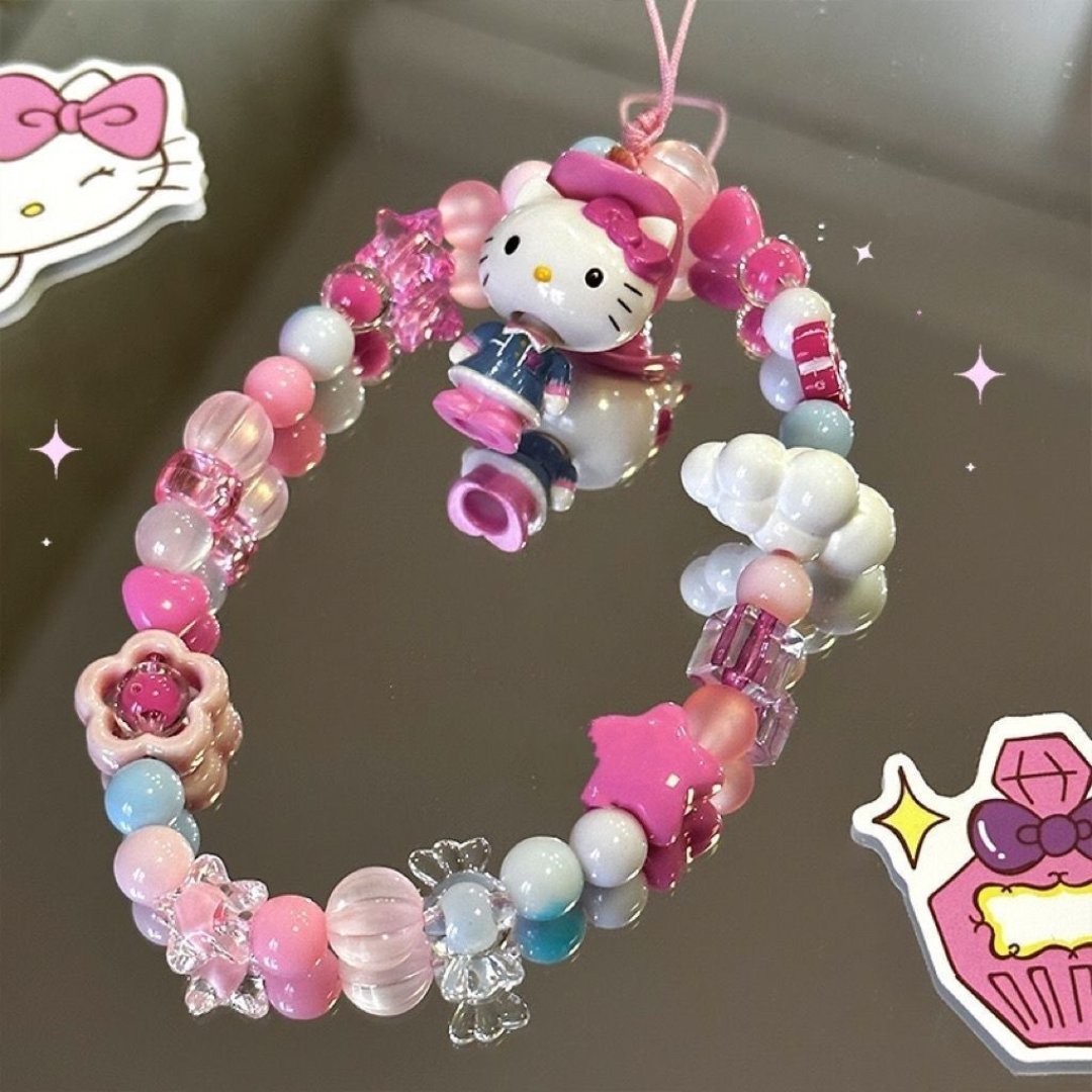 Hello Kitty Sweet Beaded Phone Chain - CCD Strap, Decorative Chain for Notebook, Gift Accessory
