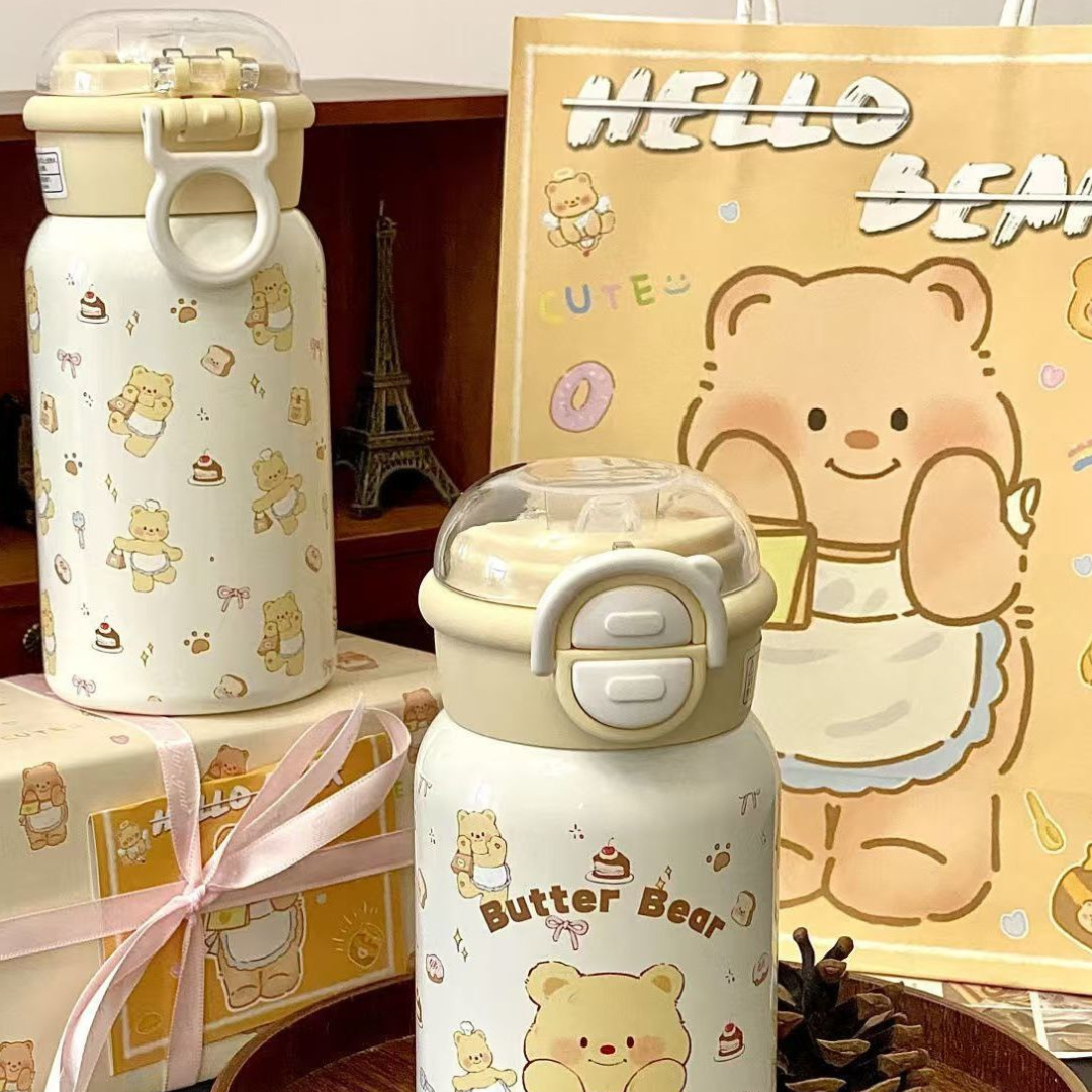 Cute Yellow Butter Bear 316 Stainless Steel Thermos Cup – Large Capacity, Stylish Birthday Gift for Friends