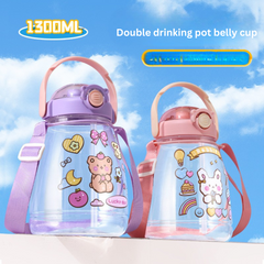 Internet celebrity big belly cup large capacity children's plastic water cup summer portable kettle student straw cup portable kettle customization
