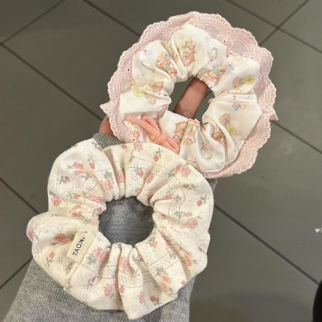 Ballet Princess Bow Lace Scrunchie – Korean Cute Cream Hair Tie