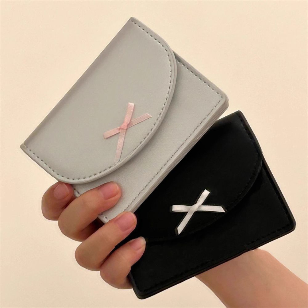 Cute PU Leather Bow Card Wallet – Small Korean Coin Pouch, Minimalist Design