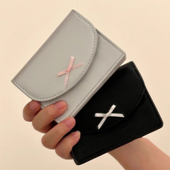 Cute PU Leather Bow Card Wallet – Small Korean Coin Pouch, Minimalist Design