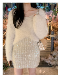 High Waist Tweed Sequin A-Line Mini Skirt Elegant Women Bottom