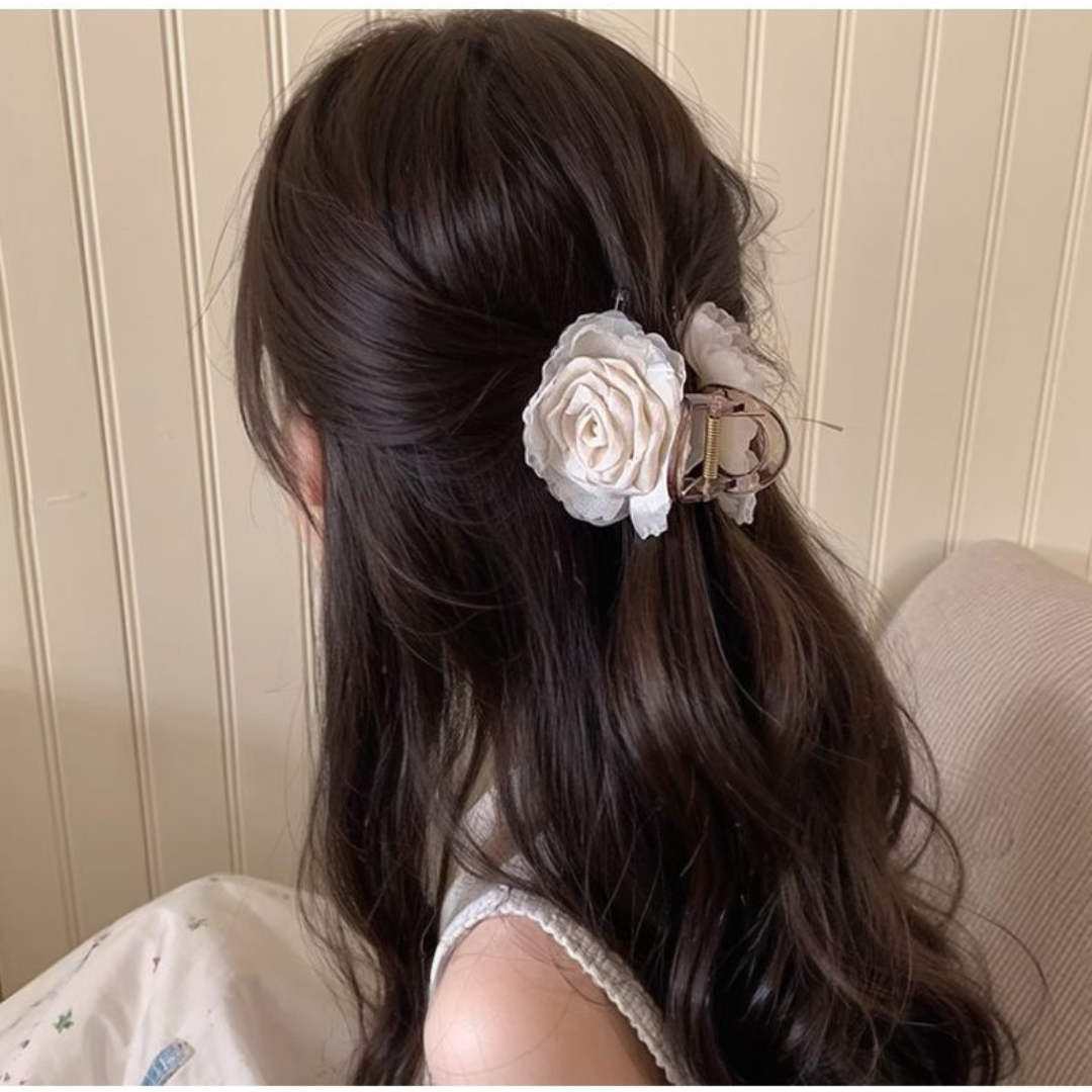 Camellia Flower Claw Clip – Elegant Hair Clip for Half-Up Styles