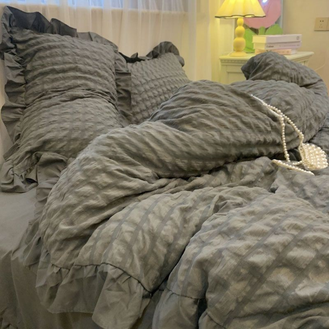Korean Style Minimalist Lace Bedding Set – Ultra Soft 3/4 Piece Comforter Set for Dorm or Home