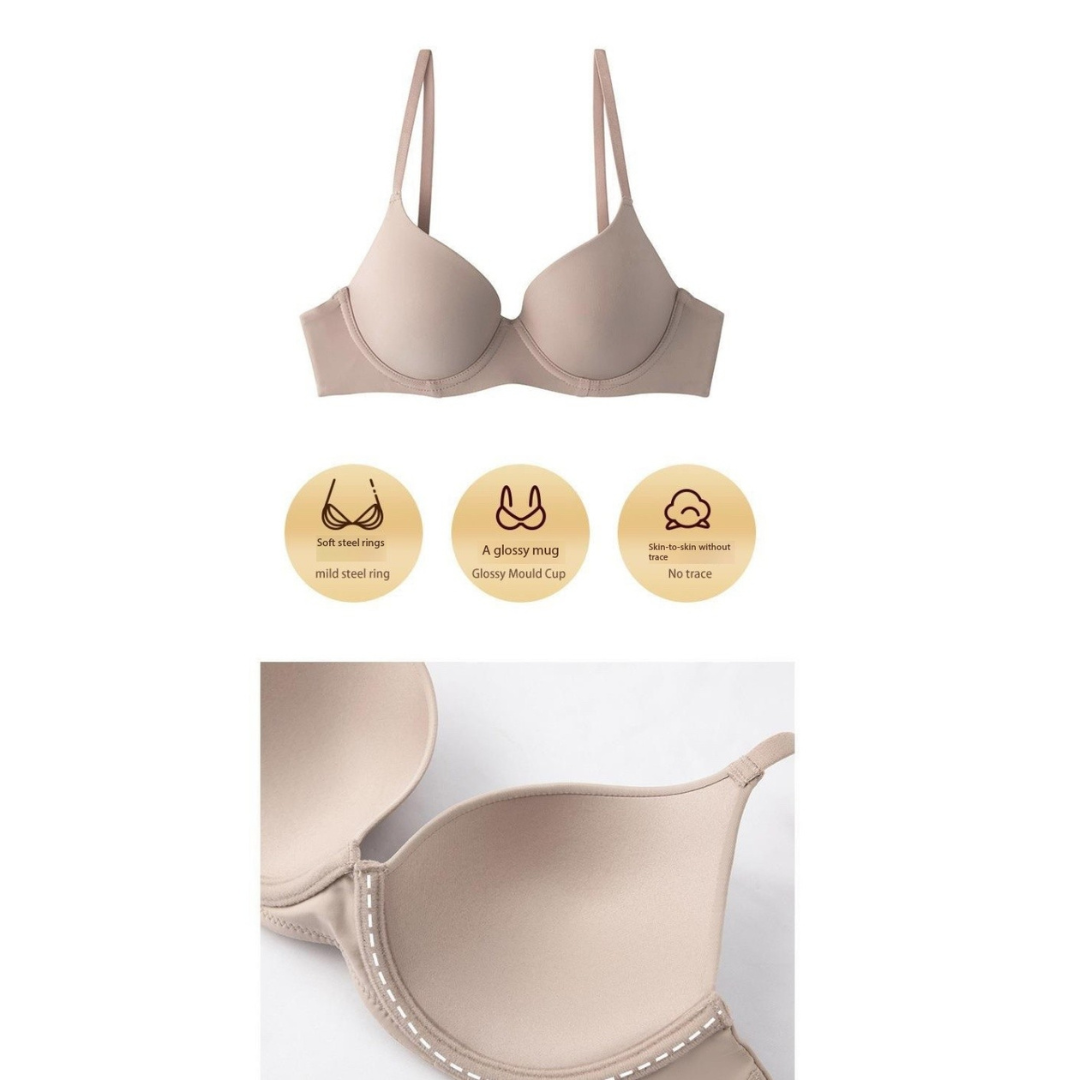Seamless Light-Gloss Large Cup Push-Up Bra – Soft Underwire, Simple Design