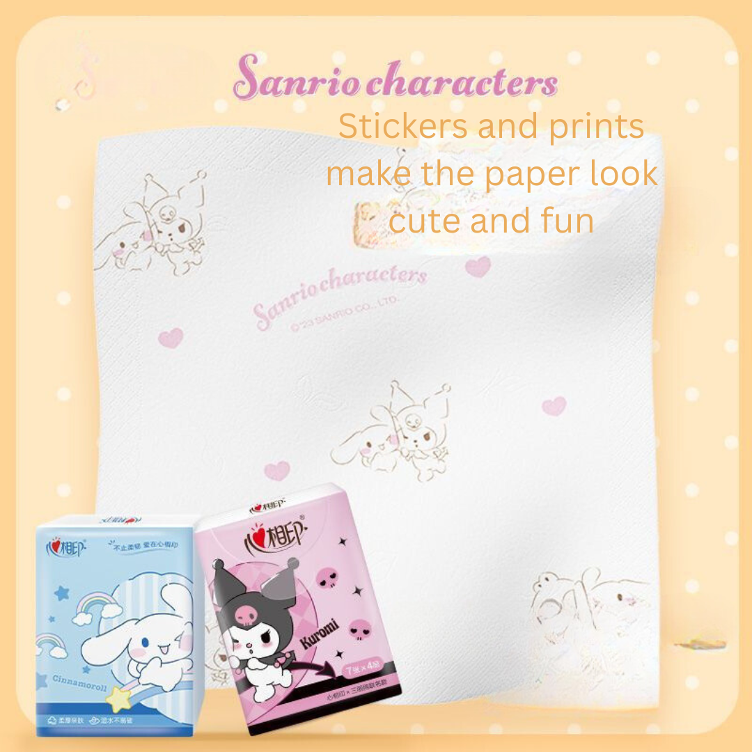 Heartfelt x Sanrio Collaboration Pocket Tissue - Cute Cartoon Printed Mini Travel Pack, Portable Handkerchief Tissue for On-the-Go
