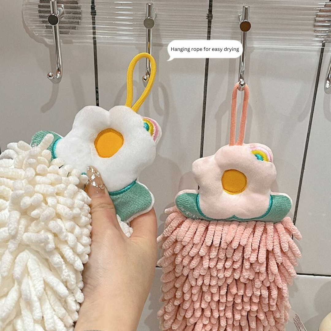 Super Absorbent Adorable Chenille Hand Towel - Quick-Dry Cartoon Design for Bathroom & Kitchen