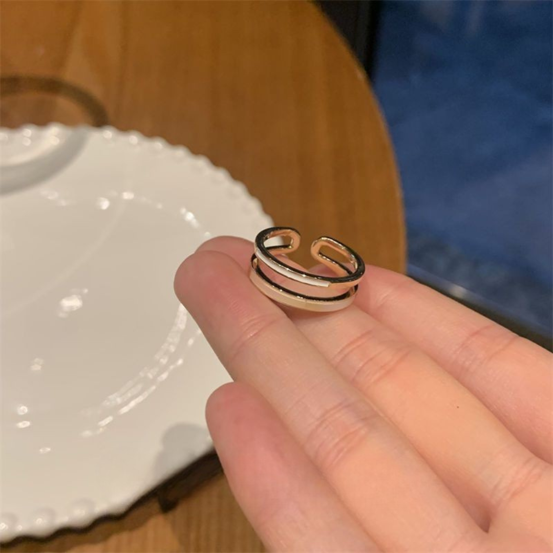 Elegant Double Band Mother-of-Pearl Open Ring – Minimalist Adjustable Ring