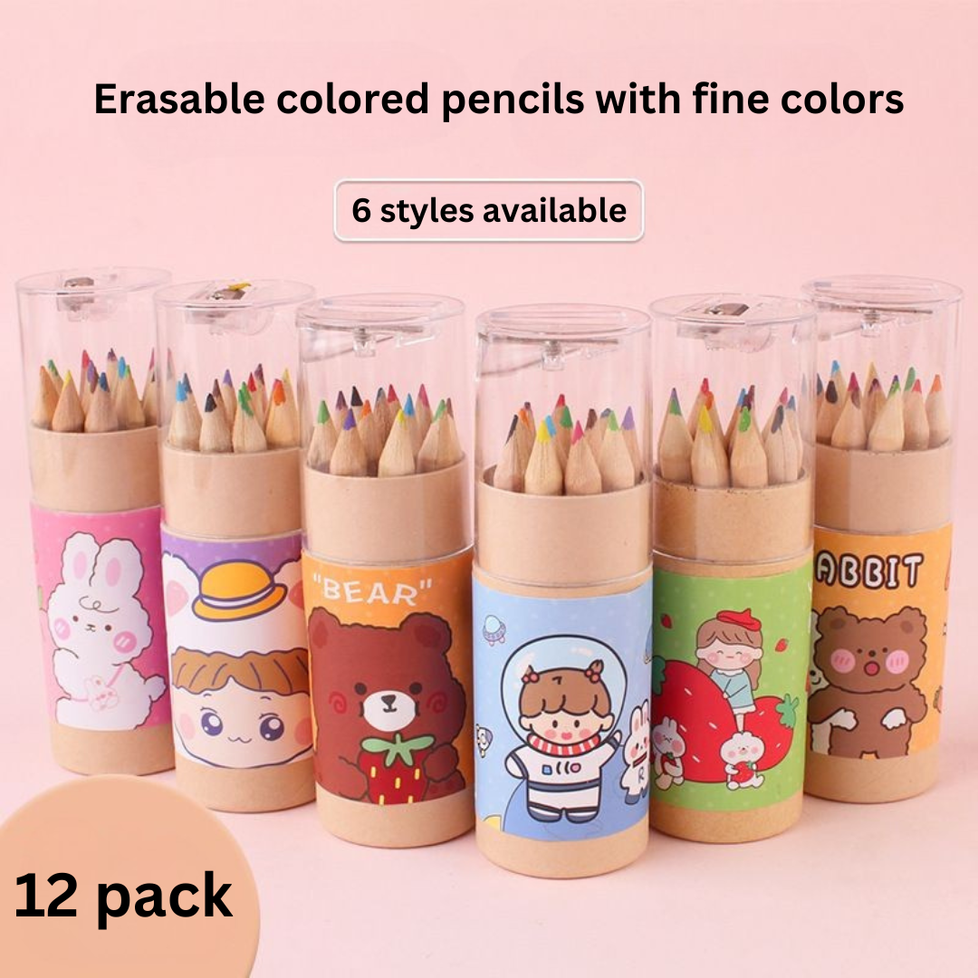12-Color Bucket Colored Pencils for Kids - Short-Length Art Pencils for Drawing & Doodling, Ideal for School & Kindergarten