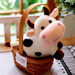 Adorable Standing Cow Plush Toy - Soft Stuffed Animal with Heart Spots & Pink Swirl Cheeks