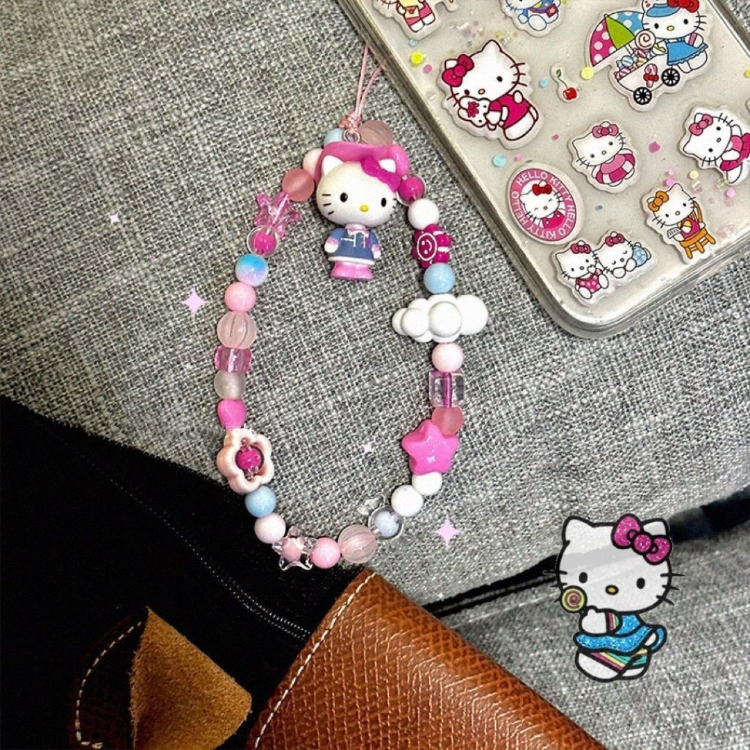 Hello Kitty Sweet Beaded Phone Chain - CCD Strap, Decorative Chain for Notebook, Gift Accessory