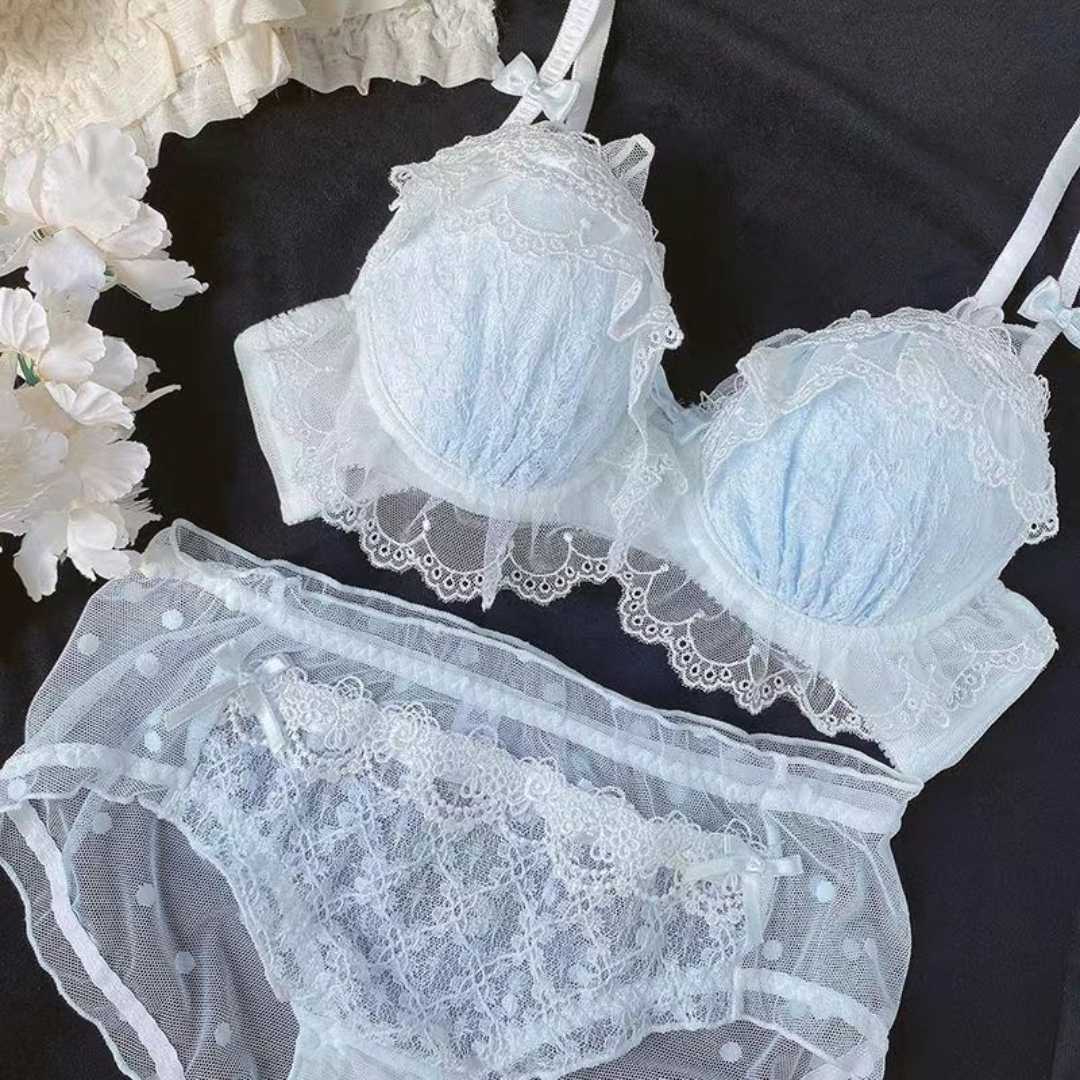 Mermaid Style Japanese Jacquard Water-Soluble Lace Wireless Push-Up Bra Set