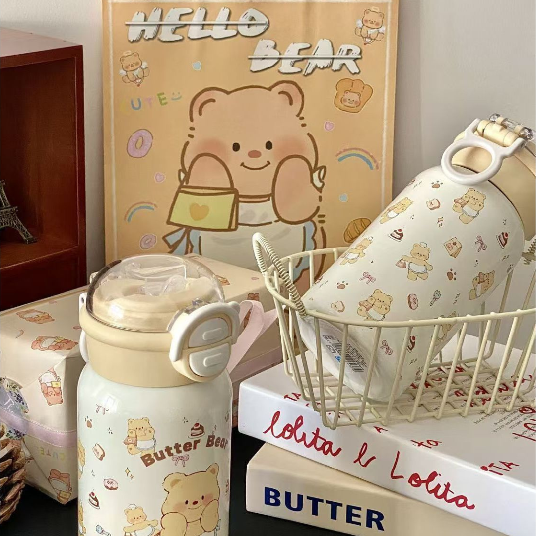 Cute Yellow Butter Bear 316 Stainless Steel Thermos Cup – Large Capacity, Stylish Birthday Gift for Friends