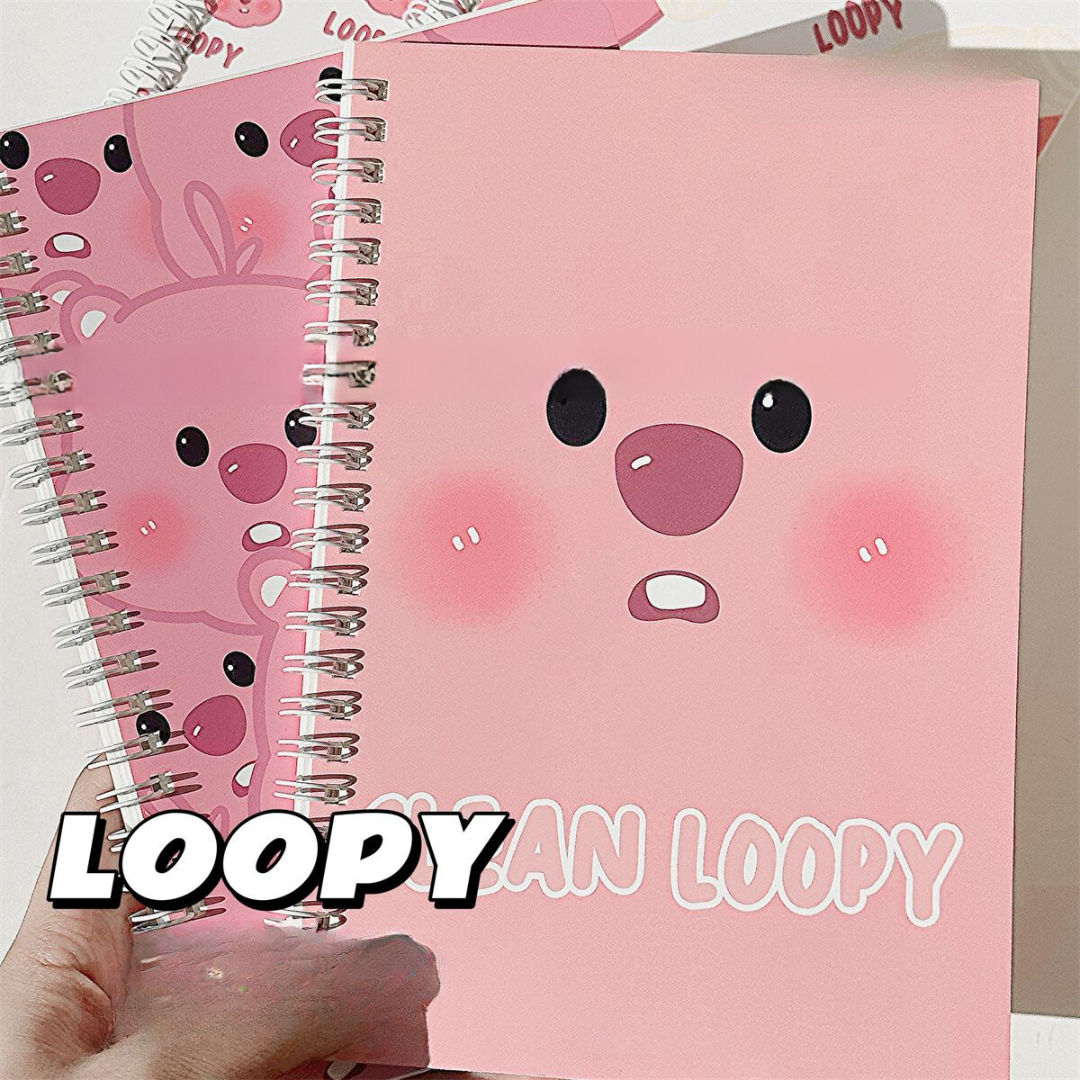 LOOPY A5 Spiral Notebook – Cute & Simple Cartoon Design, Thick Paper, High Aesthetic Ins-Style Notebook for Students
