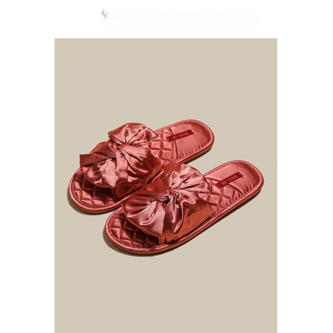 Elegant Bow Indoor Slippers – Soft, Non-Slip, Quiet Comfort