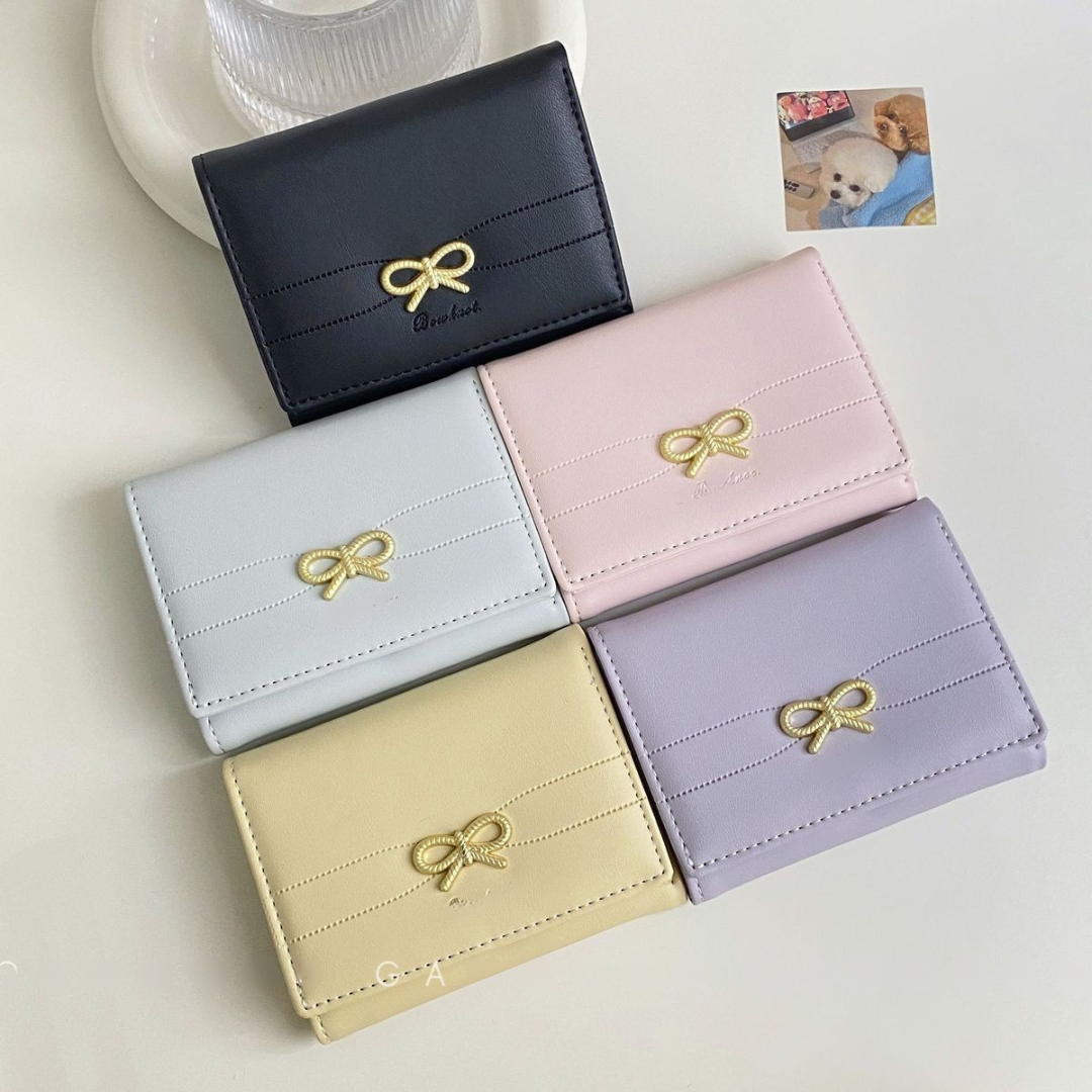 French Style Bow Wallet for Women – Small, Minimalist Bifold Card and Coin Purse