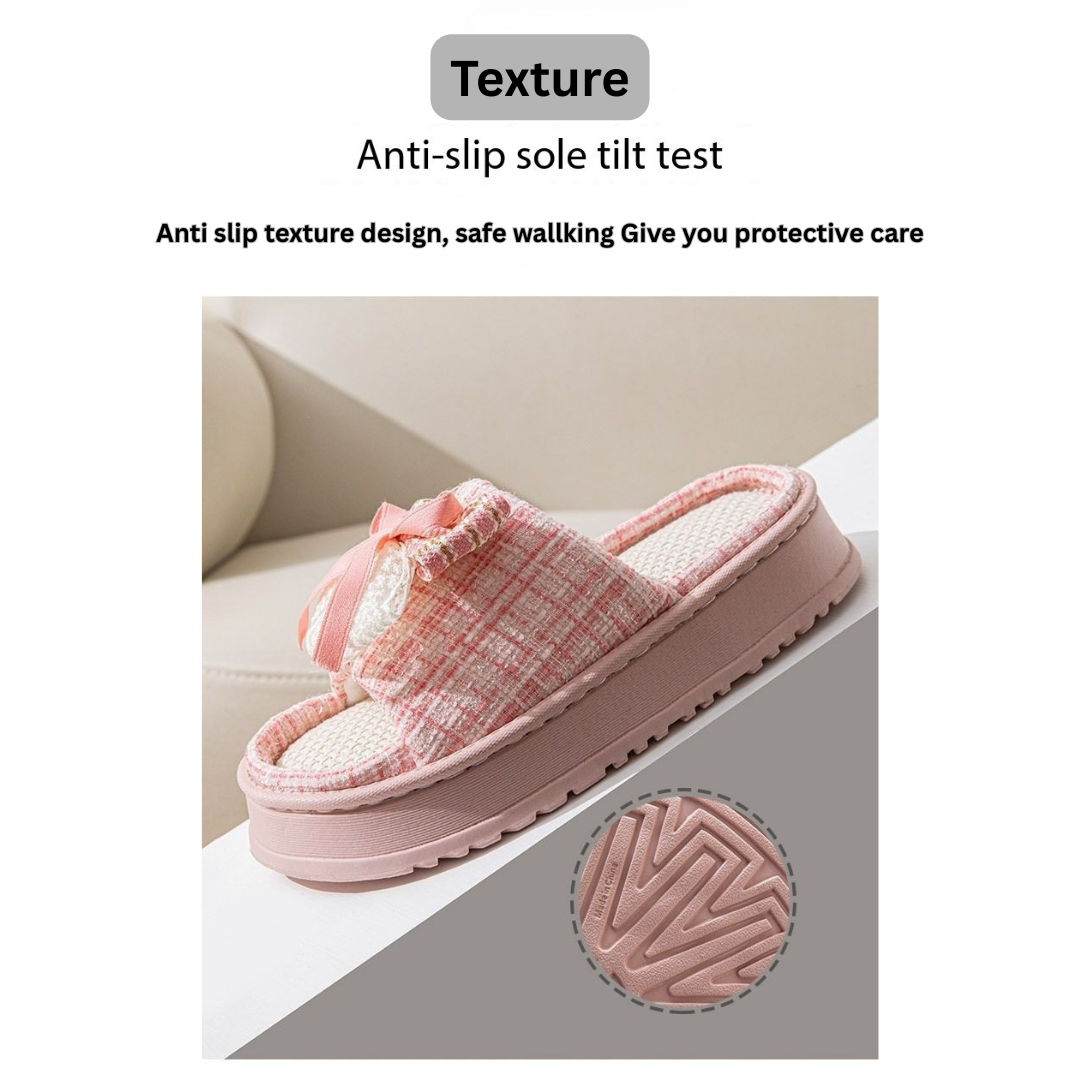 Lace Bow Linen Slippers for Women – Super Soft Sweat Absorbing Non Slip Indoor Outdoor Slides