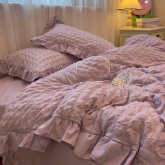 Korean Style Minimalist Lace Bedding Set – Ultra Soft 3/4 Piece Comforter Set for Dorm or Home
