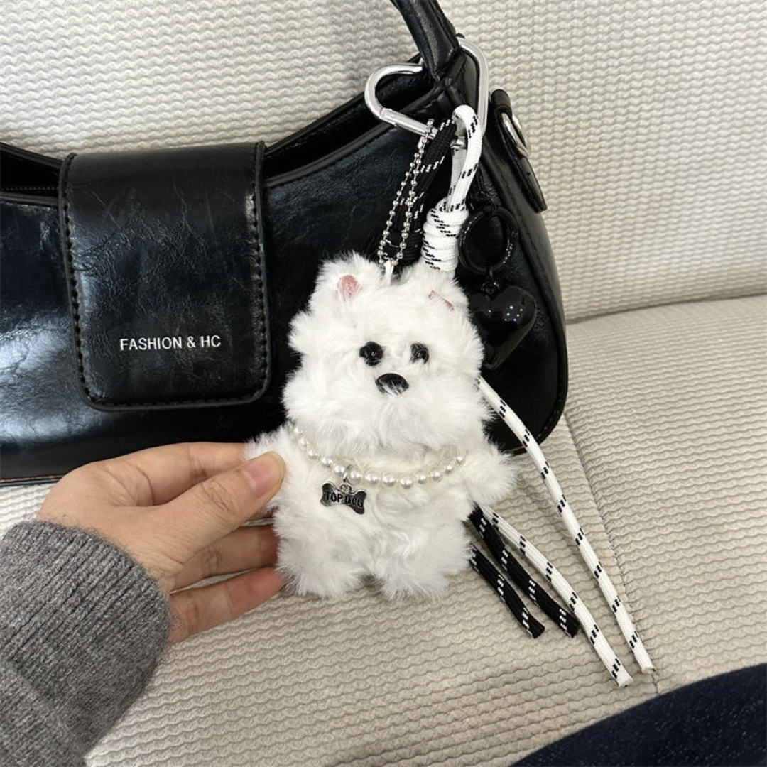 Adorable Westie Plush Keychain – Fluffy Dog Bag Pendant