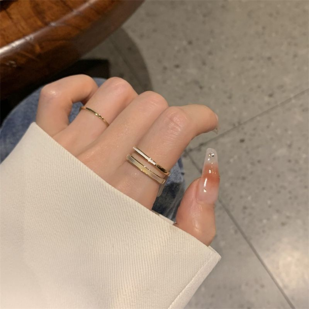 Elegant Double Band Mother-of-Pearl Open Ring – Minimalist Adjustable Ring