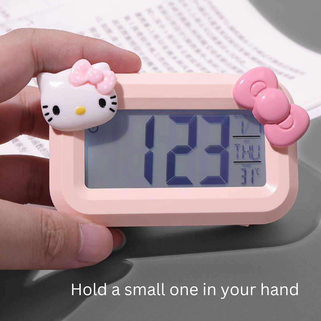 Hello Kitty Mini Alarm Clock – Cute Luminous Bedside Clock for Dorms and Students